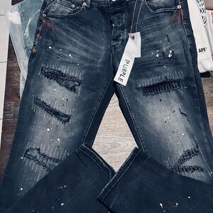 Purple Men's Distressed Gray Skinny Jeans